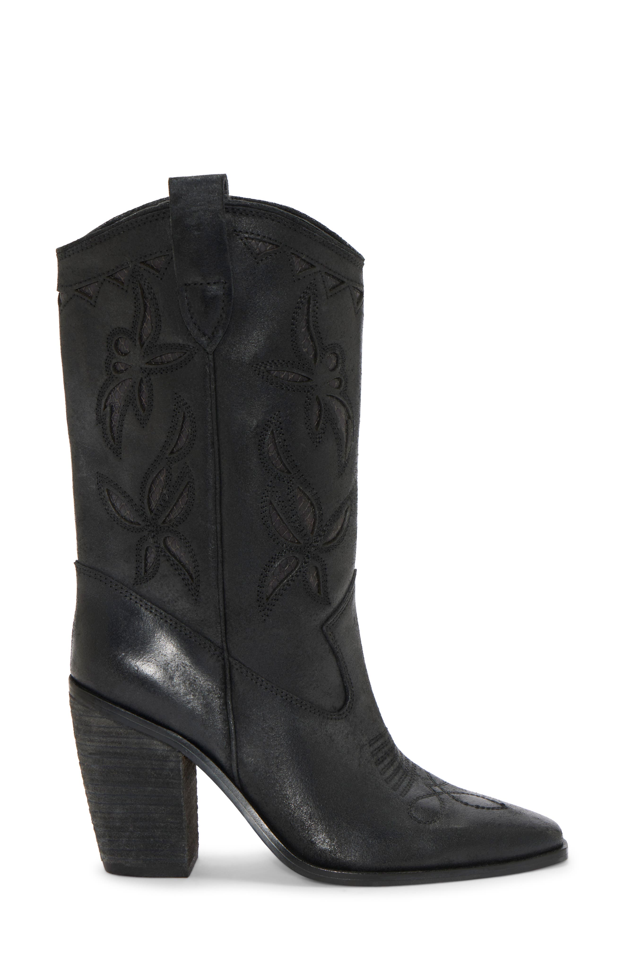 Vince Camuto Alisah Square Toe Western Boot, Alternate, color, Black