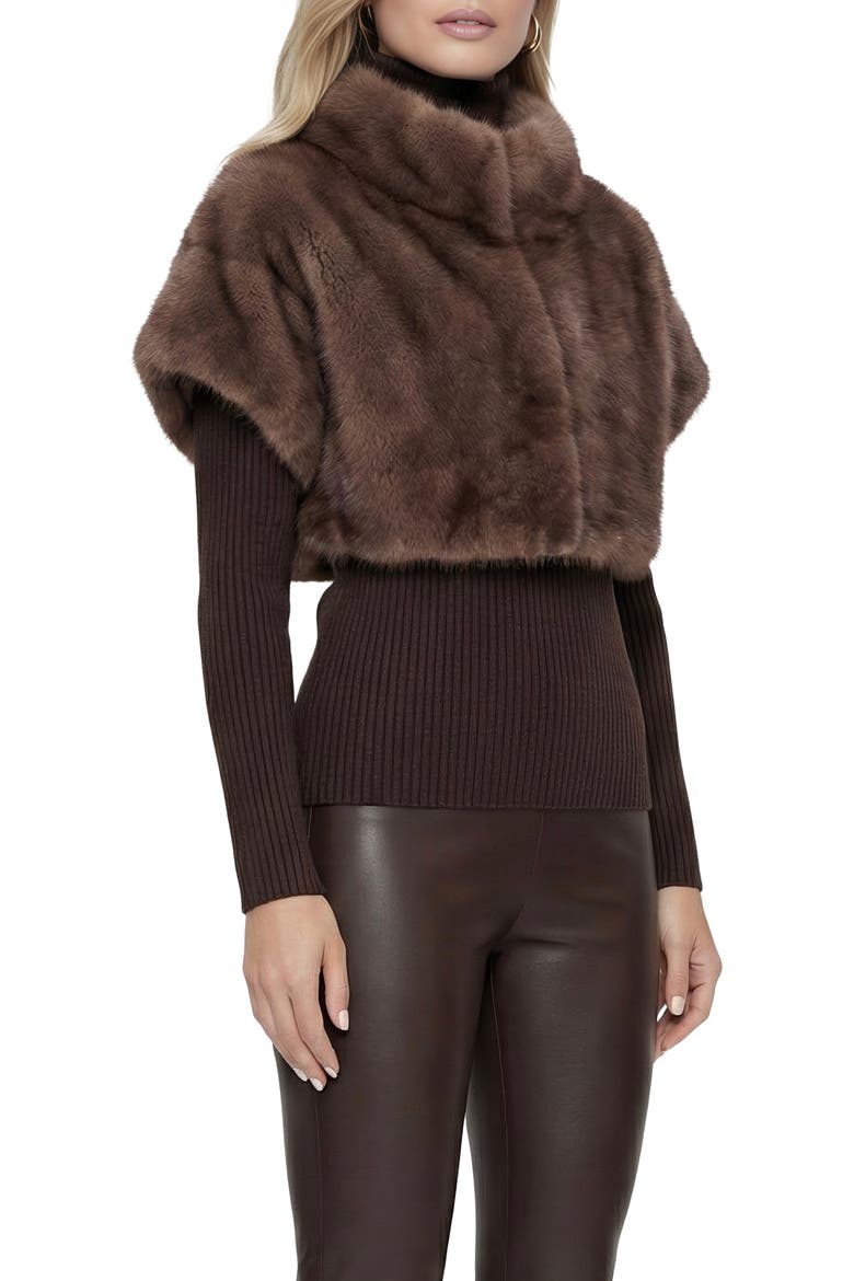 Fur-Free Sable (Faux Fur) Bolero, Short Sleeves, Alternate, color, BROWN
