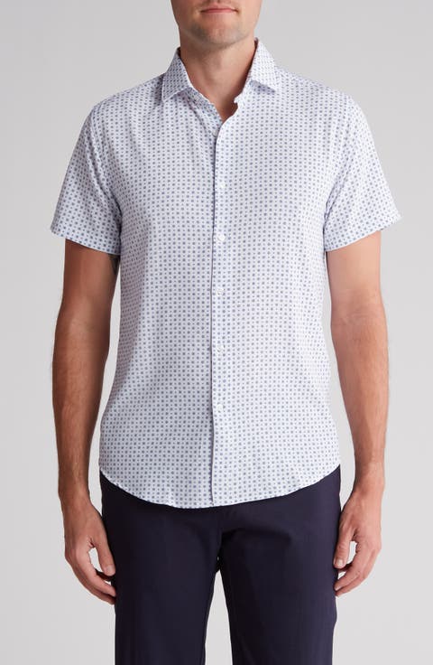 Geometric Dressy Tech Short Sleeve Button-Up Shirt