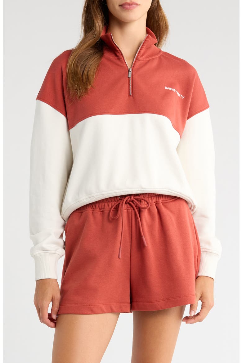 Revive Colorblock Half Zip Sweatshirt, Main, color, EMBER RED LILY WHITE