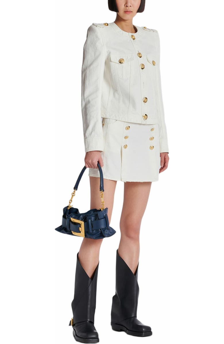 Balmain Mini Anthem Shoulder Bag In Leather, Alternate, color, Blue