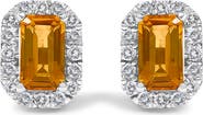 Haus of Brilliance 10K Gold 5x3mm Emerald-Cut Gemstone and 1/7 Cttw Diamond Halo Octagonal Stud Earrings
