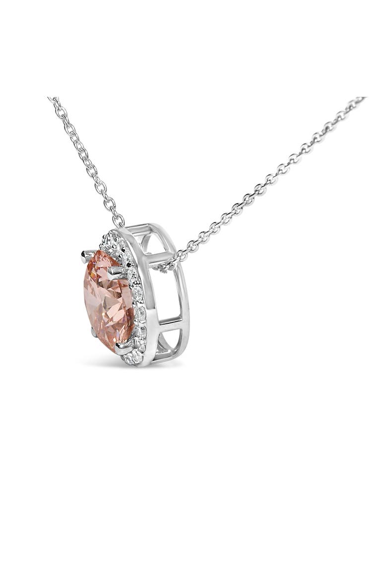14K White Gold 2 3/8 Cttw Lab Grown Pink Diamond Solitaire Halo Pendant Necklace, Alternate, color, White