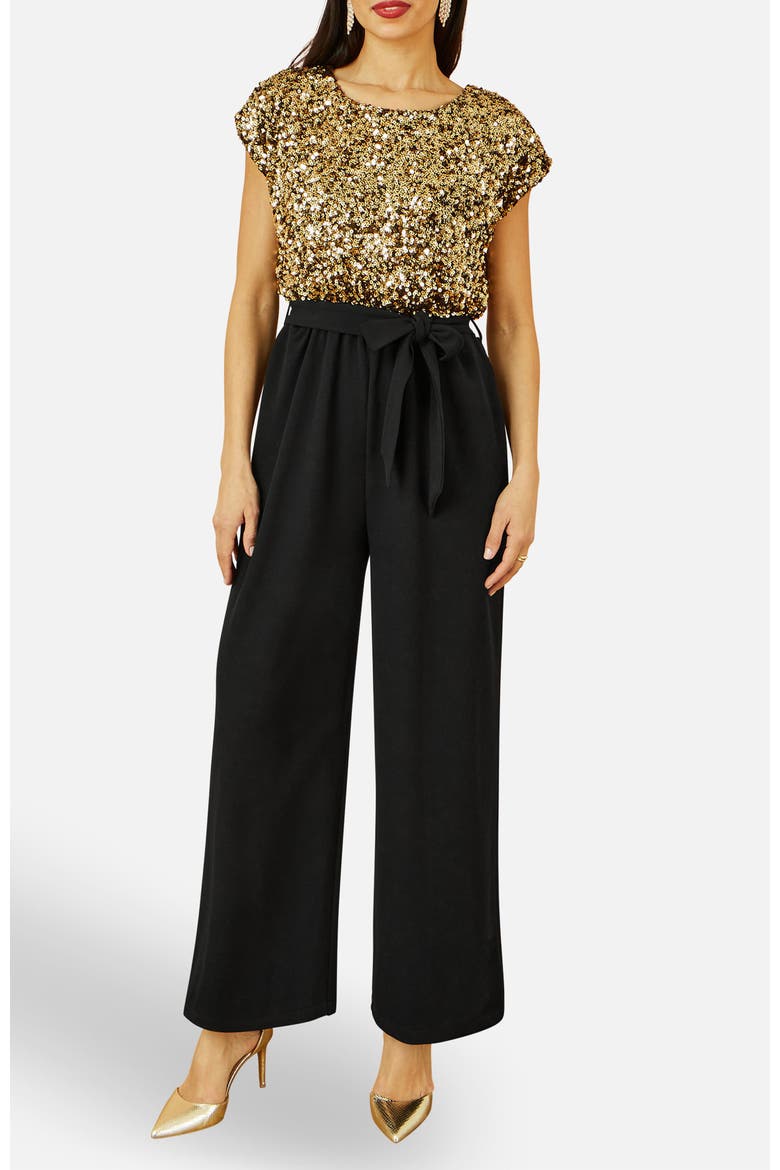 Sequin Top Stretch Jumpsuit, Alternate, color, Gold