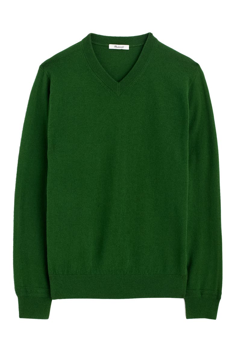 Frances Wool & Cotton V-Neck Sweater, Alternate, color, DARK KELLY