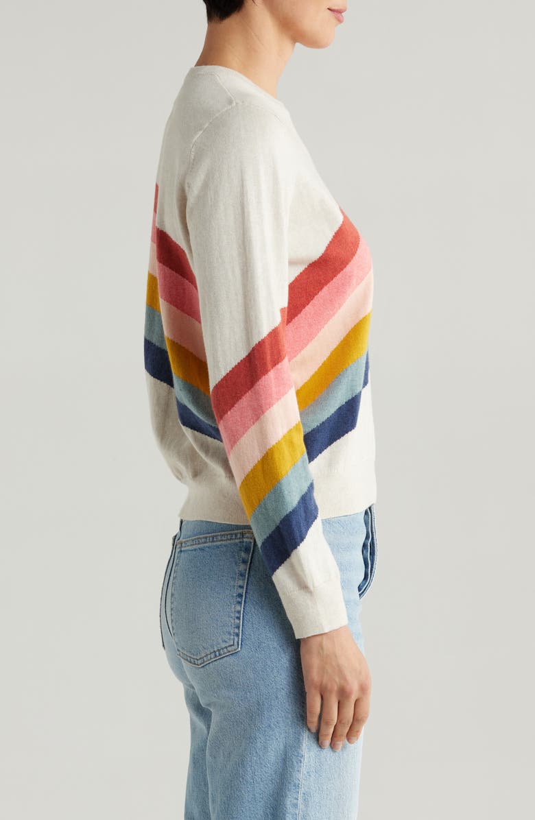 Marine Layer Icon Placed Rainbow Stripe Cotton Sweater, Alternate, color, 