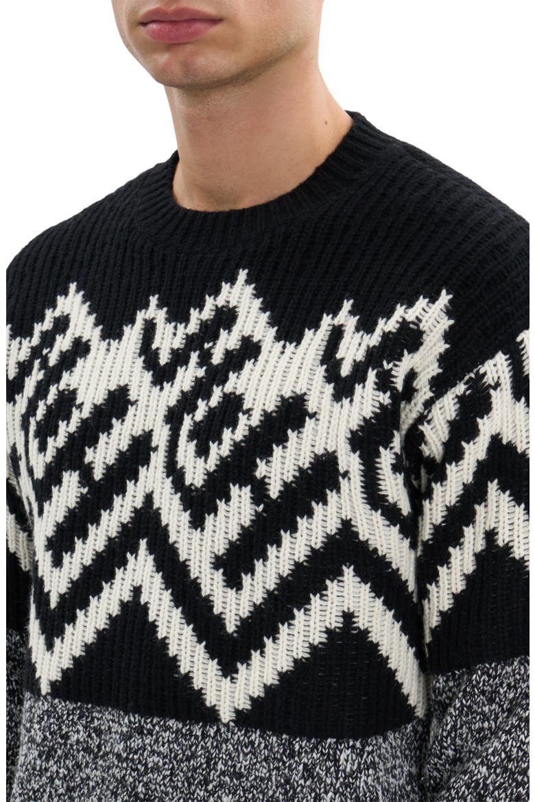 Zephir Oversize Fair Isle Wool Blend Crewneck Sweater, Alternate, color, BLACK/ IVORY
