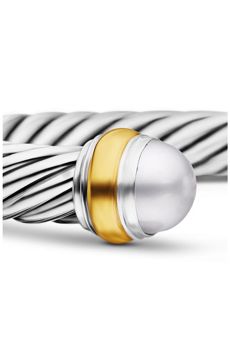 Classic Cable Bracelet in Sterling Silver with 14K Yellow Gold and Semiprecious Stones, 7mm, Alternate, color, PEARL
