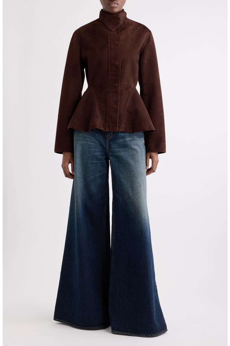 Suede Peplum Jacket, Alternate, color, CHOCOLAT