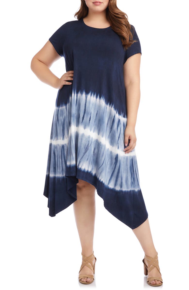 Karen Kane Tie Dye Handkerchief Hem Dress, Main, color,