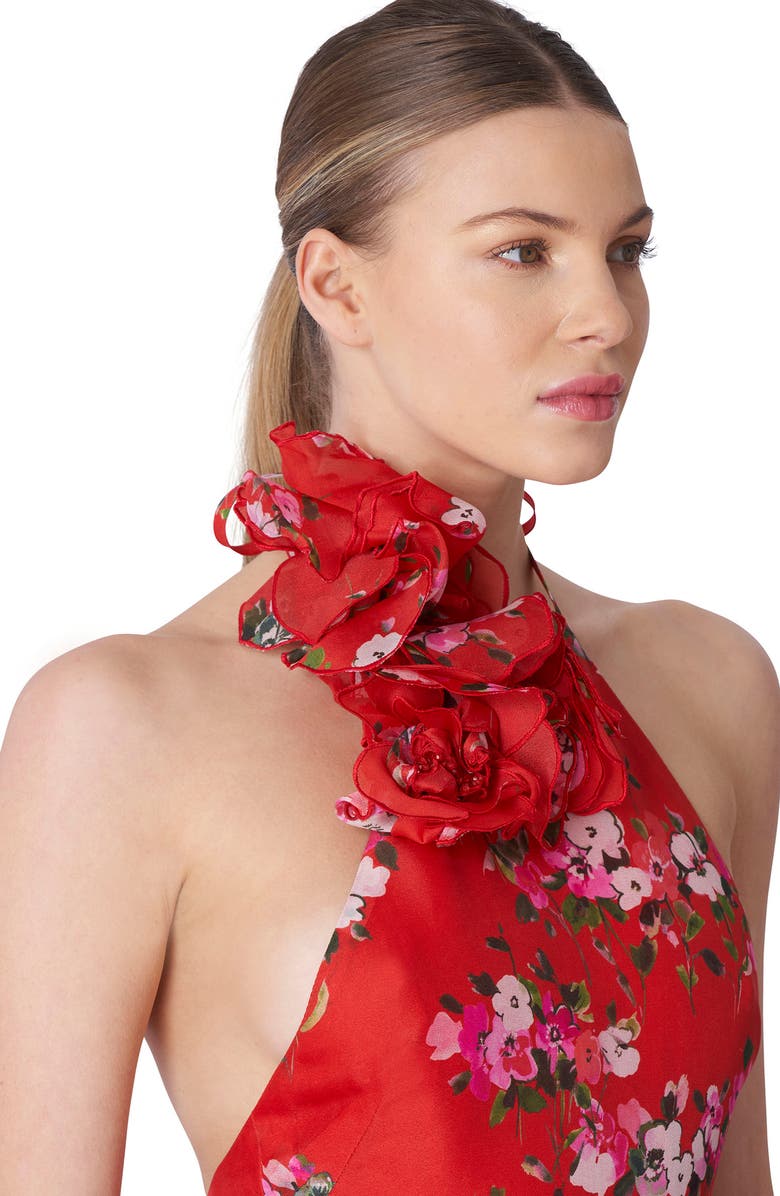 Carolina Herrera Pleated Halter Neck Floral Print Handkerchief Hem Silk Gown, Alternate, color, 