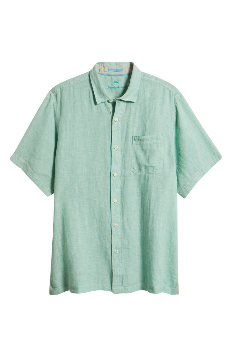 Tommy Bahama Paradise Breezer Short Sleeve Linen Button-Up Shirt, Main, color, Light Neptune Green