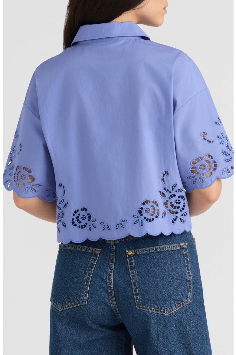 Eyelet Cotton Poplin Camp Shirt, Alternate, color, VIOLET BLUE