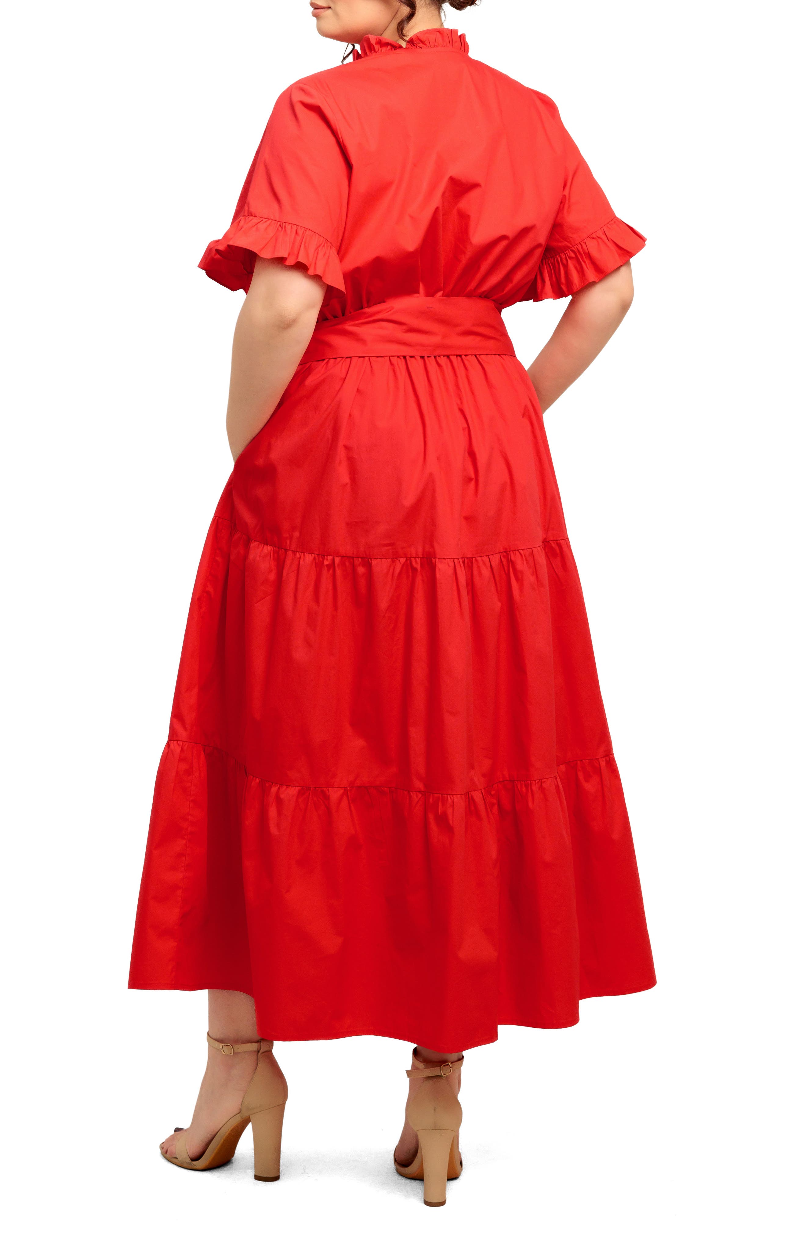 Solid Ruffle Short Sleeve Tiered Cotton Dress - image 2