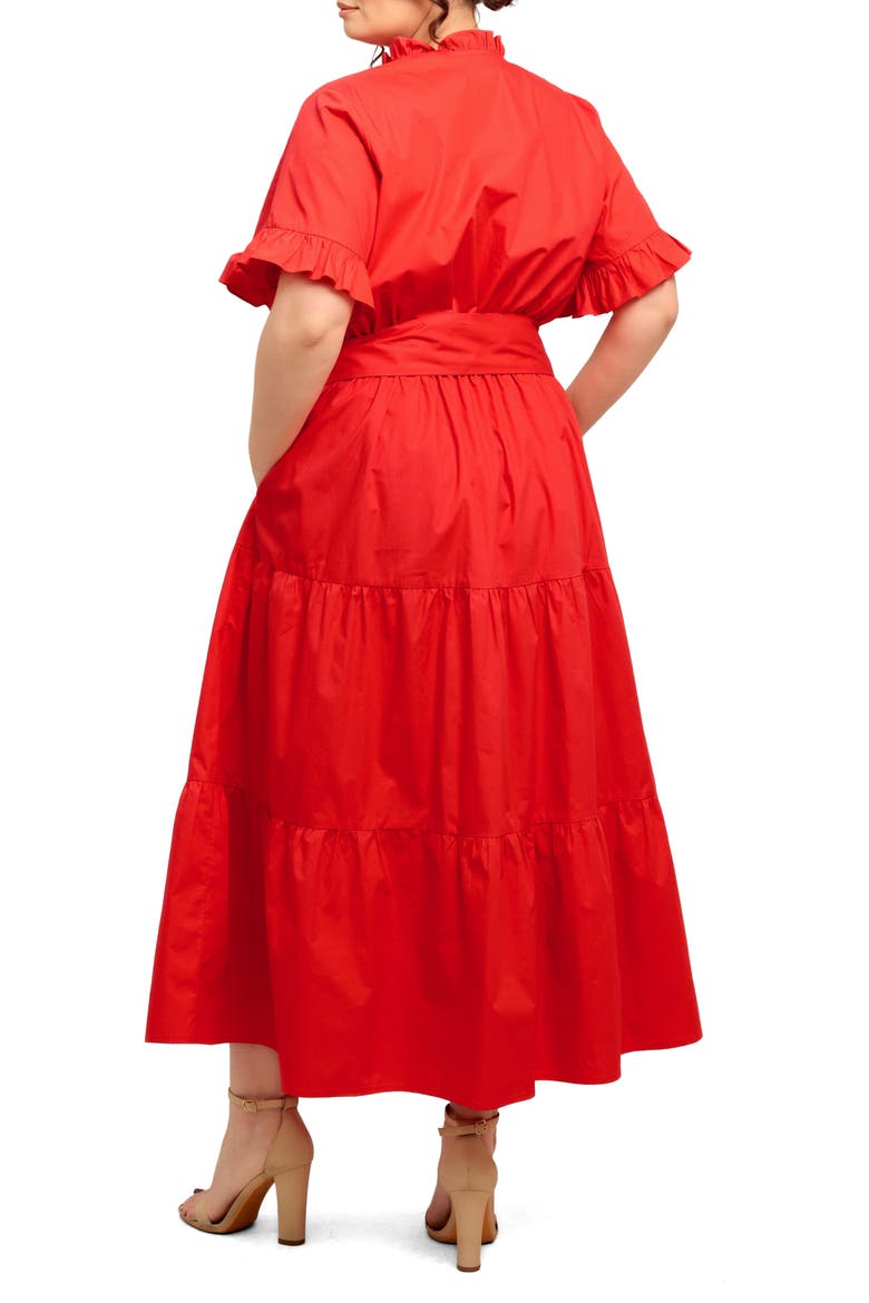Solid Ruffle Short Sleeve Tiered Cotton Dress, Alternate, color, ORANGE RED
