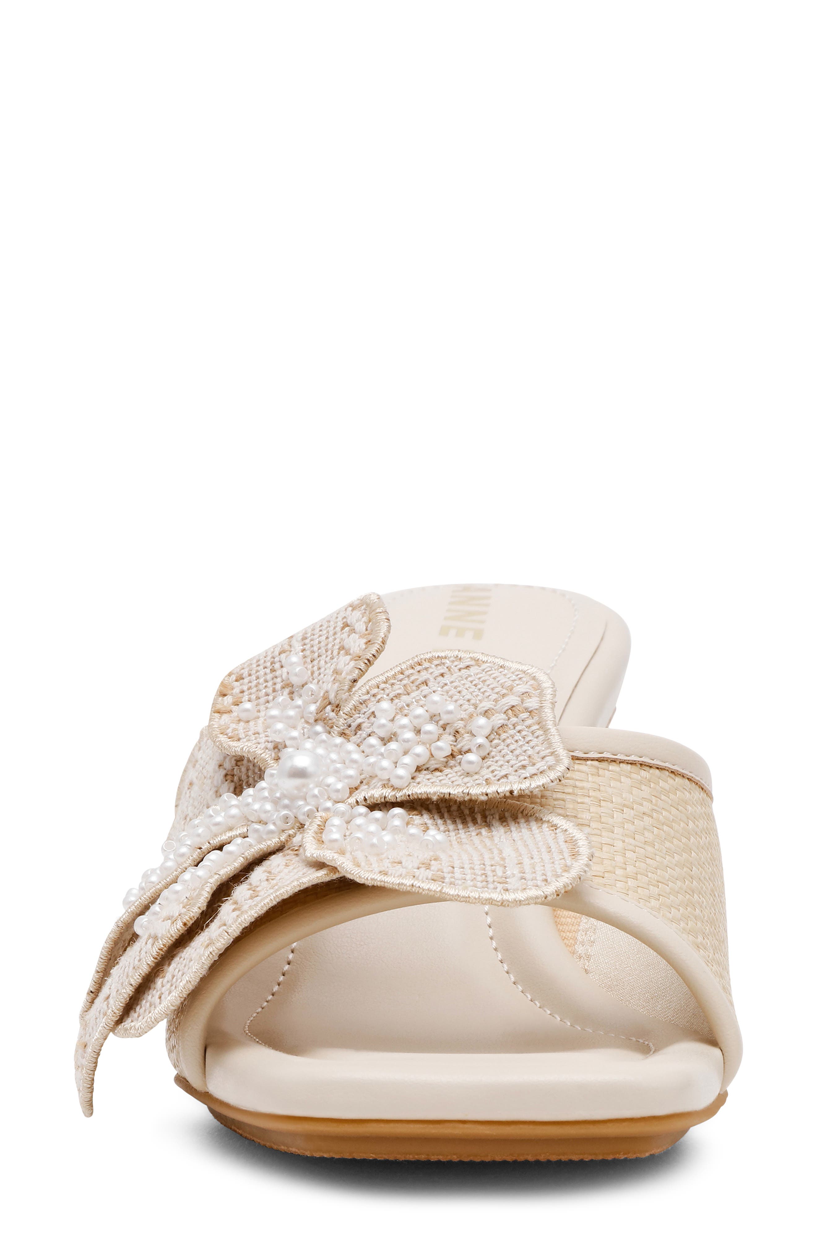 Anne Klein Julia Beaded Floral Slide Sandal, Alternate, color, 