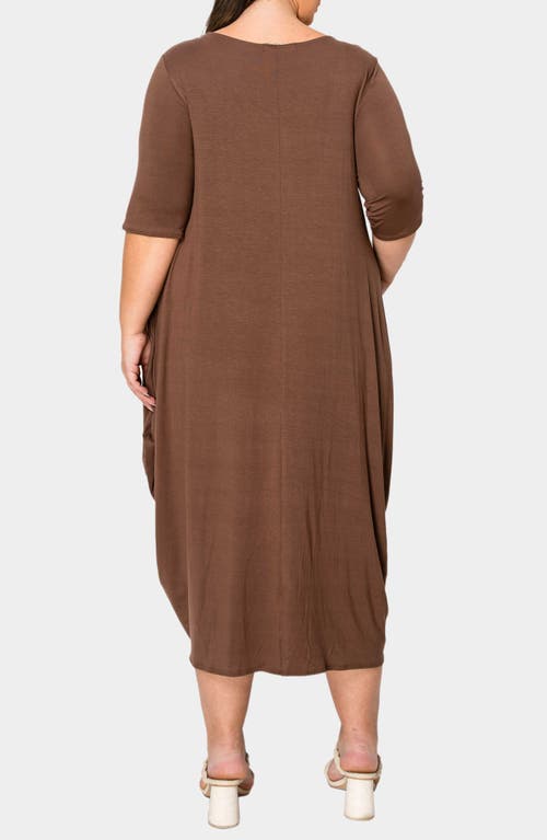L I V D Evelyn Bubble Hem Jersey Midi Dress In Tobacco Dark