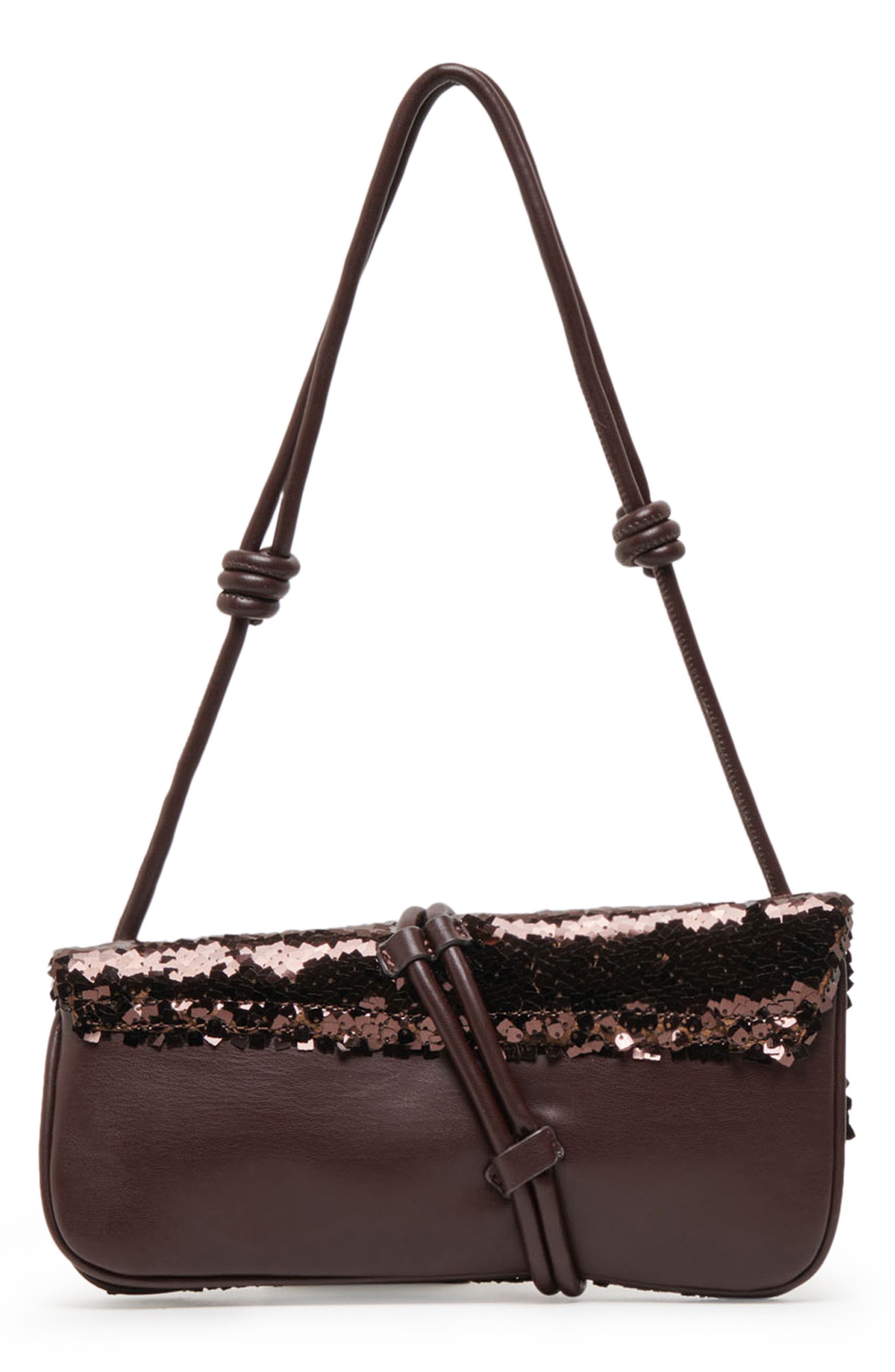 Dolce Vita Alice Sequin Shoulder Bag, Alternate, color, Brown