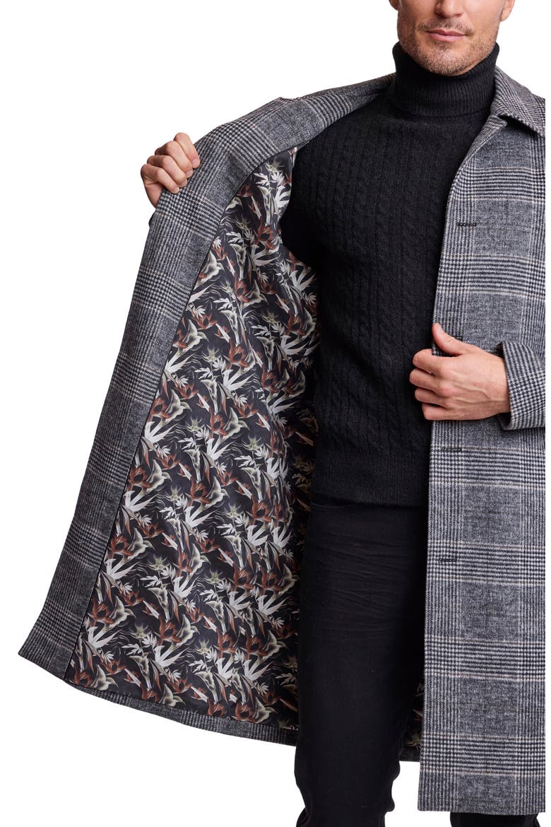Glen Check Wool Blend Overcoat, Alternate, color, BLACK AND WHITE CHECK