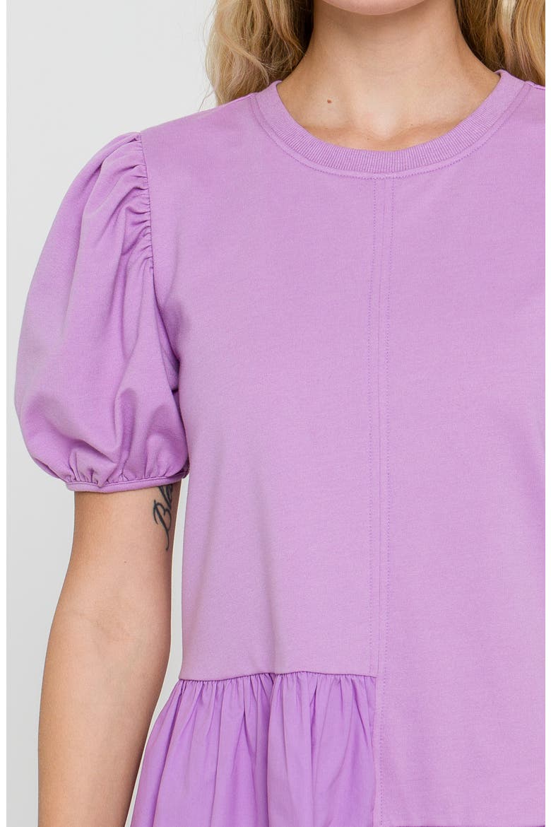 Puff Shoulder Mixed Media Minidress, Alternate, color, LILAC