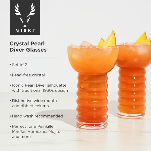 Viski Pacific Crystal Pearl Diver Glasses Set Of 2 In Clear