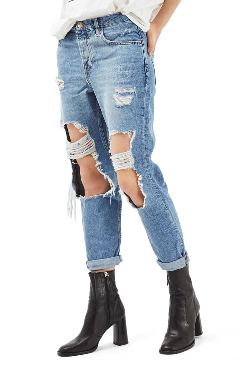 Hayden Ripped Boyfriend Jeans, Main, color, MID DENIM