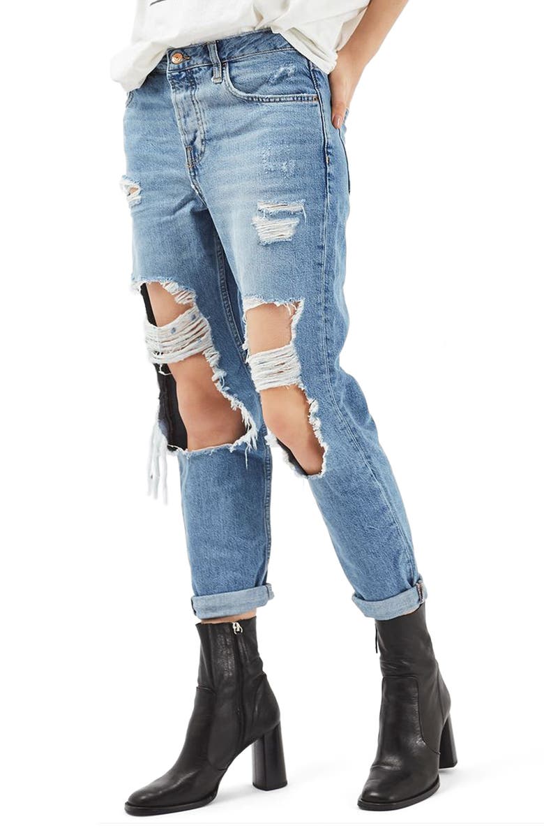 Topshop Hayden Ripped Boyfriend Jeans, Main, color, 