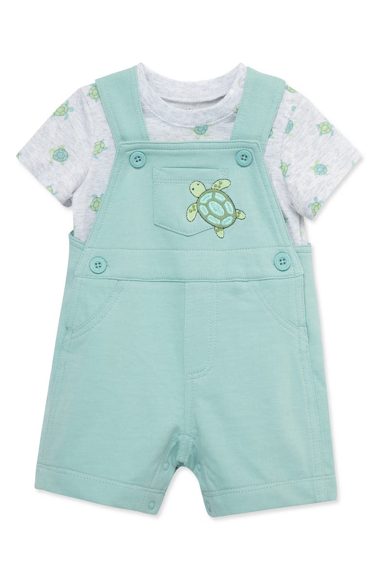 Little Me Turtles Cotton T-Shirt & Overalls Set, Alternate, color, Green