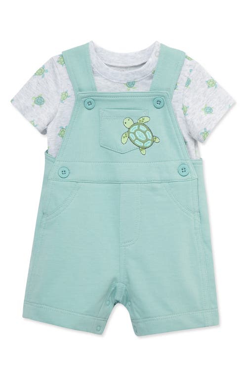 Little Me Turtles Cotton T-shirt & Overalls Set In Green