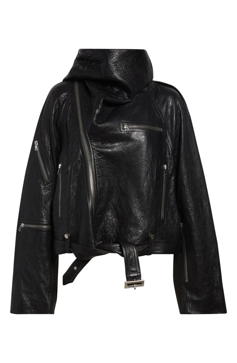 Rick Owens Crop Leather Zip Jacket, Main, color, Black
