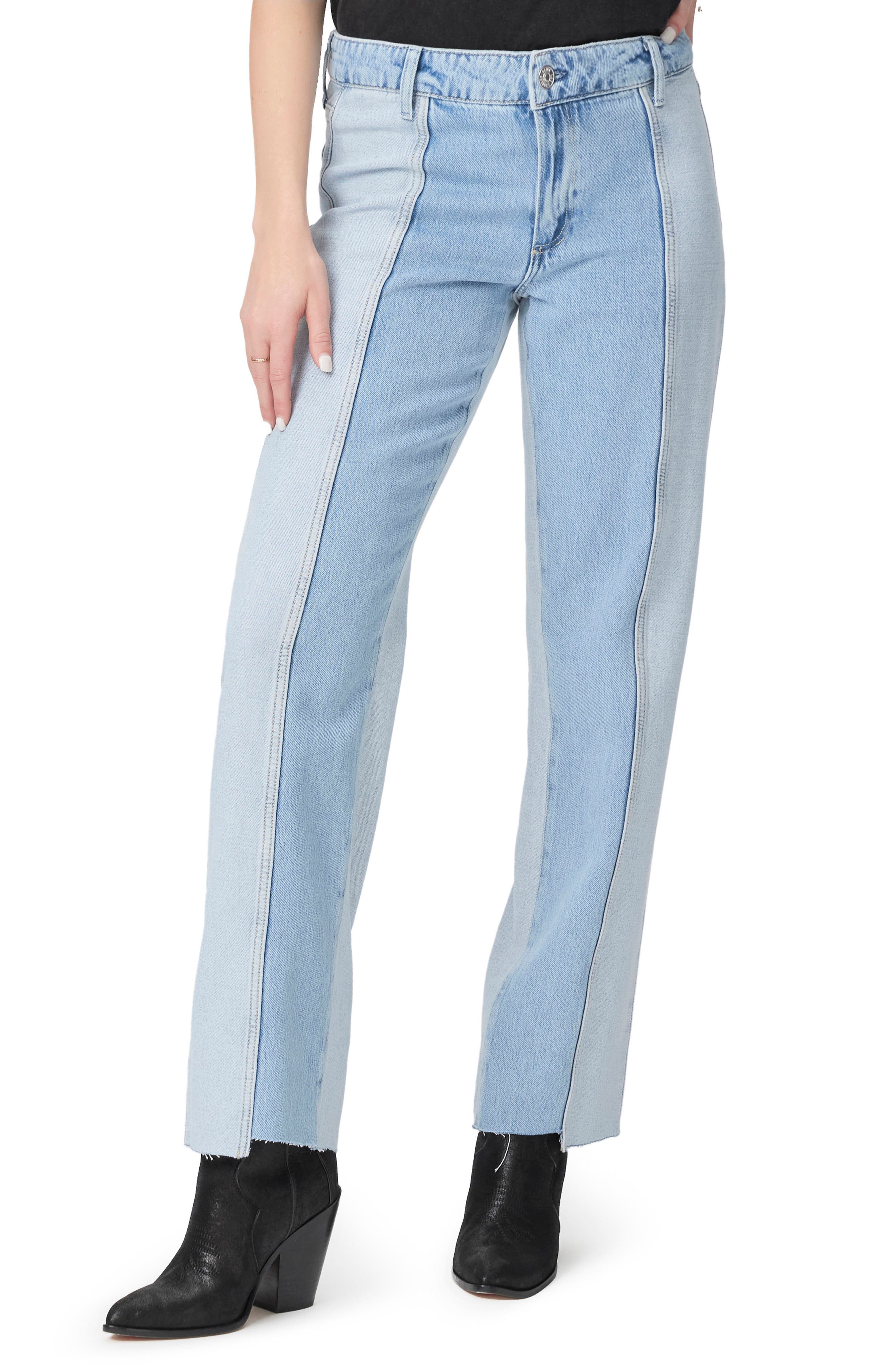 PAIGE Noella Two-Tone High Waist Relaxed Straight Leg Jeans