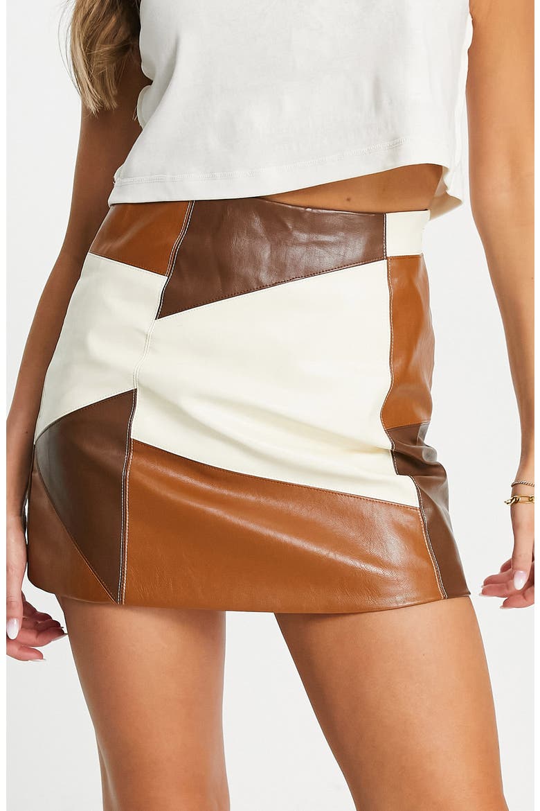 Patchwork Faux Leather Miniskirt, Alternate, color, WHITE MULTI