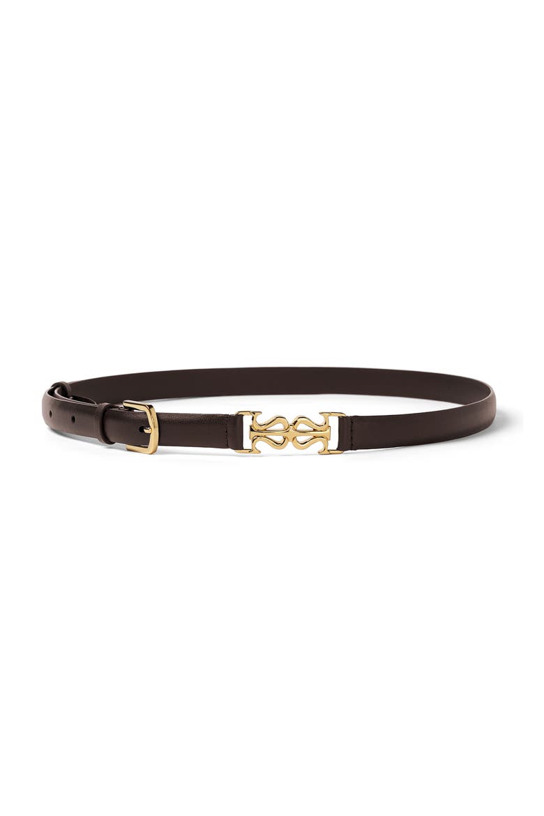 Women's LS Clasp Leather Skinny Belt, Main, color, Dark Brown