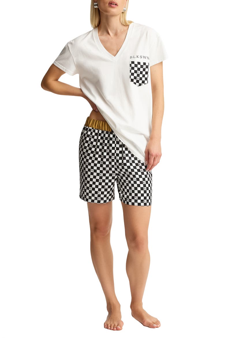 Checkerboard Unisex Short Pajamas Set, Alternate, color, Black & White