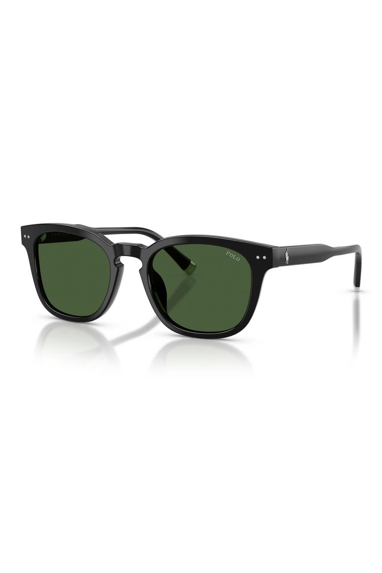 52mm Square Sunglasses, Alternate, color, SHINY BLACK / DARK GREEN