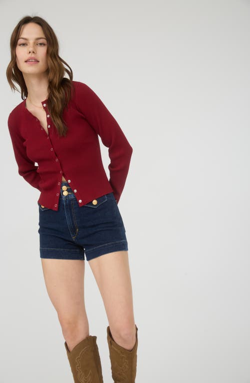 Blu Pepper Snap Button Front Rib Long Sleeve Top In Red