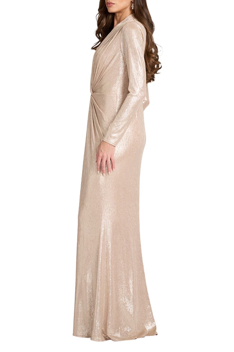Metallic Long Sleeve Liquid Jersey Gown, Alternate, color, PEBBLE