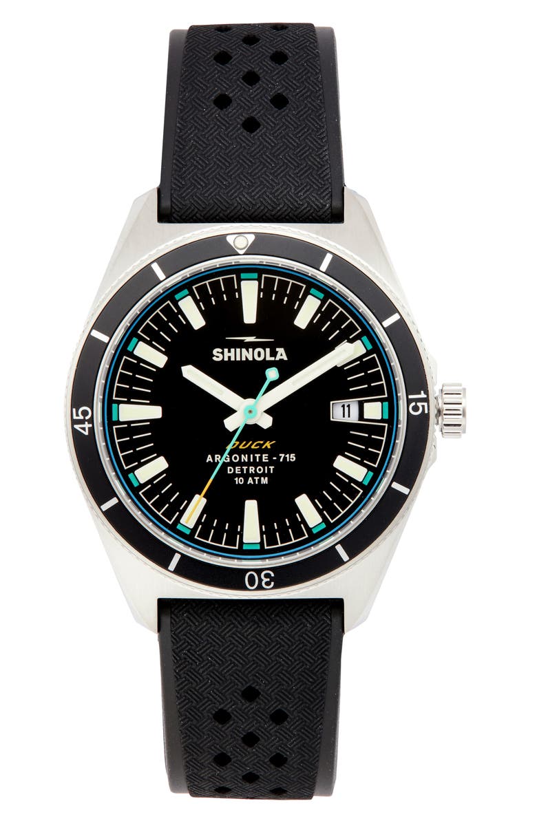 Shinola Duck Rubber Strap Watch, 40mm, Main, color, 