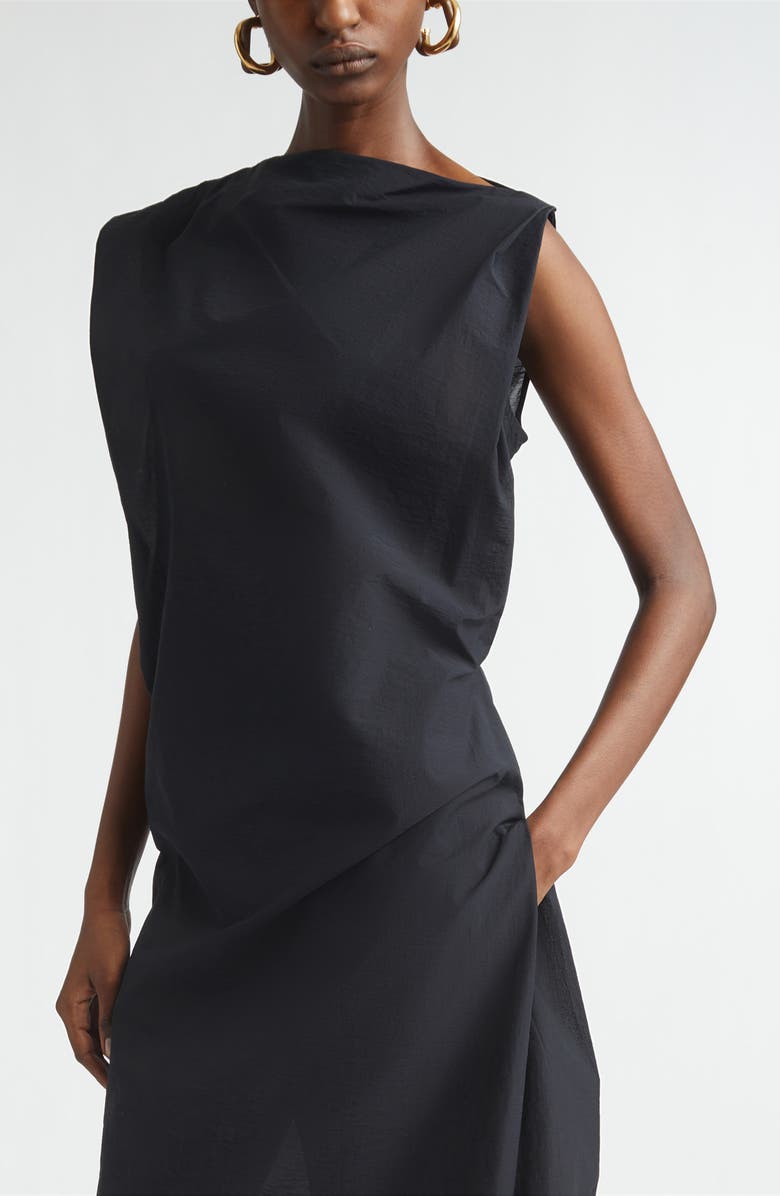 Jacquemus La Robe Drap Asymmetric Midi Dress, Alternate, color, Black