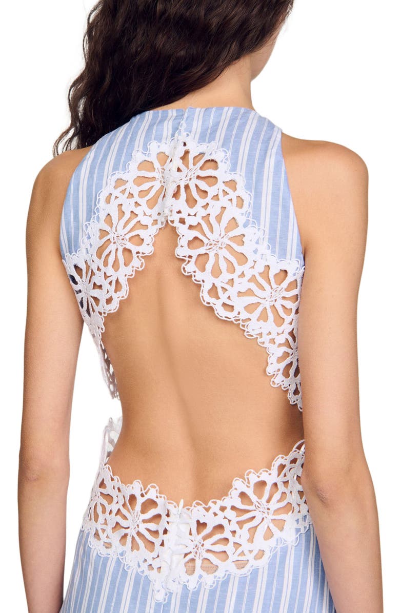 SANDRO Striped maxi dress with lace, Alternate, color, 