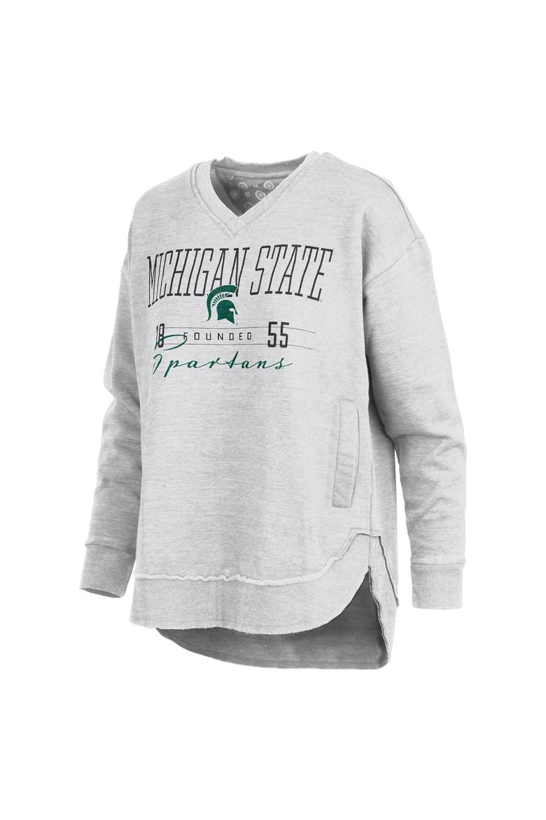 Women's Pressbox  Heather Gray Michigan State Spartans Marcus East Hall Poncho V-Neck Sweatshirt, Alternate, color, Heather Gray