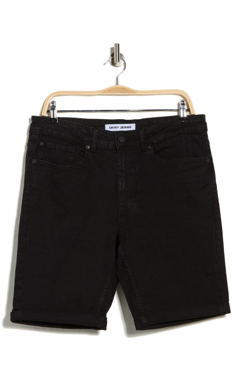DKNY SPORTSWEAR Roll Cuff Denim Shorts, Main, color, Black