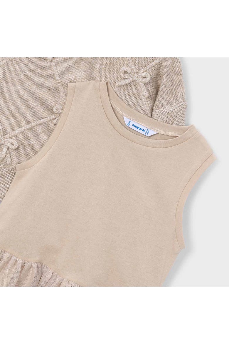Bow Knit Sweater Tulle Dress, Alternate, color, Beige