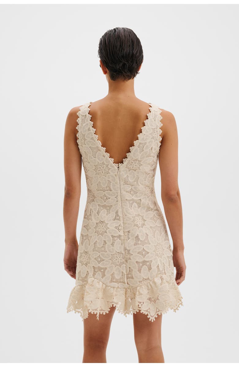Malina Miranda Ruffled Guipure Lace Mini Dress, Alternate, color, Sand