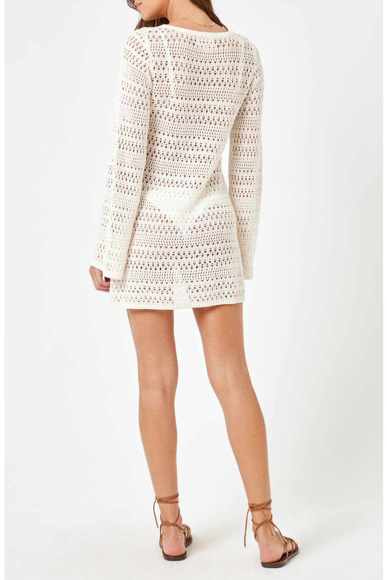Sofia Open Stitch Long Sleeve Cover-Up Sweater Dress, Alternate, color, CREAM