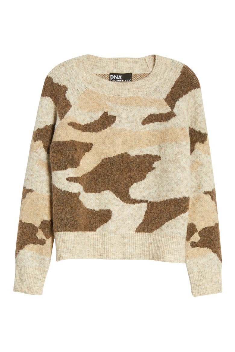 Camo Jacquard Crewneck Sweater, Alternate, color, NATURAL