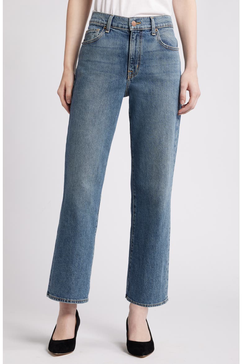 High Waist Straight Leg Jeans, Main, color, LIGHT BLUE WASH
