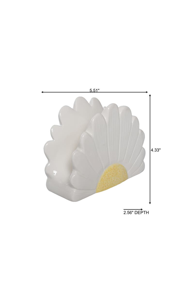 Transpac Dolomite Daisy Napkin Holder White and Yellow for Spring Serving and Entertaining, Alternate, color, Multicolored