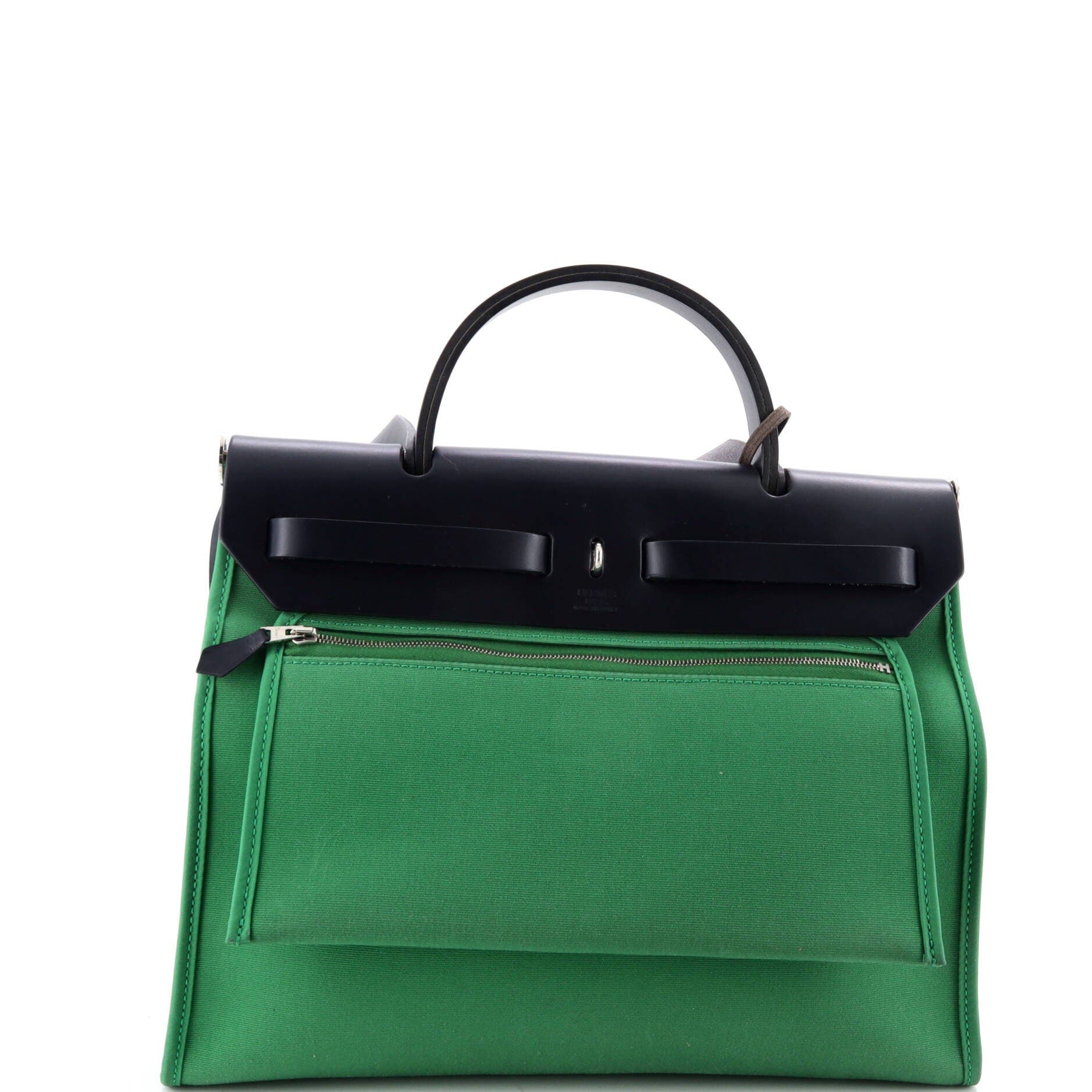 Pre-Owned Hermes Herbag Zip Leather and Toile 31, Alternate, color, Green