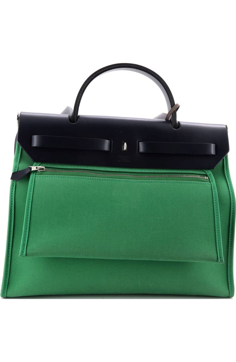 Pre-Owned Hermes Herbag Zip Leather and Toile 31, Alternate, color, Green